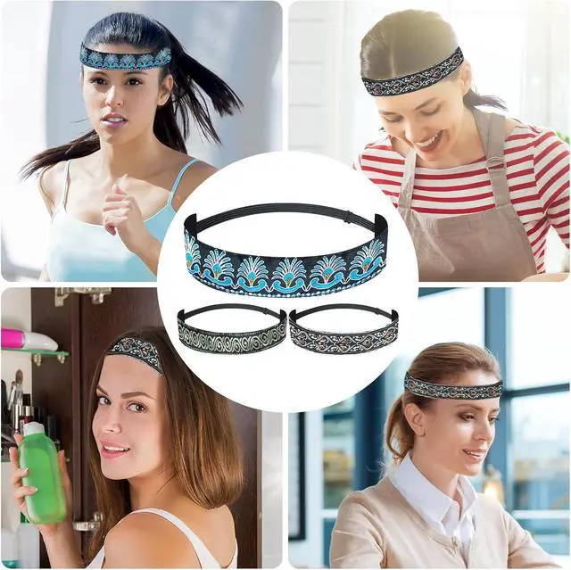 Alt view image 6 of 6 - 3Pcs Elastic Woman Headbands,Adjustable Hairband,Hair Bands,Stretchy Hair Headbands,Classic Fashion Headdress Accessories for Women Sport Yoga Work Makeup