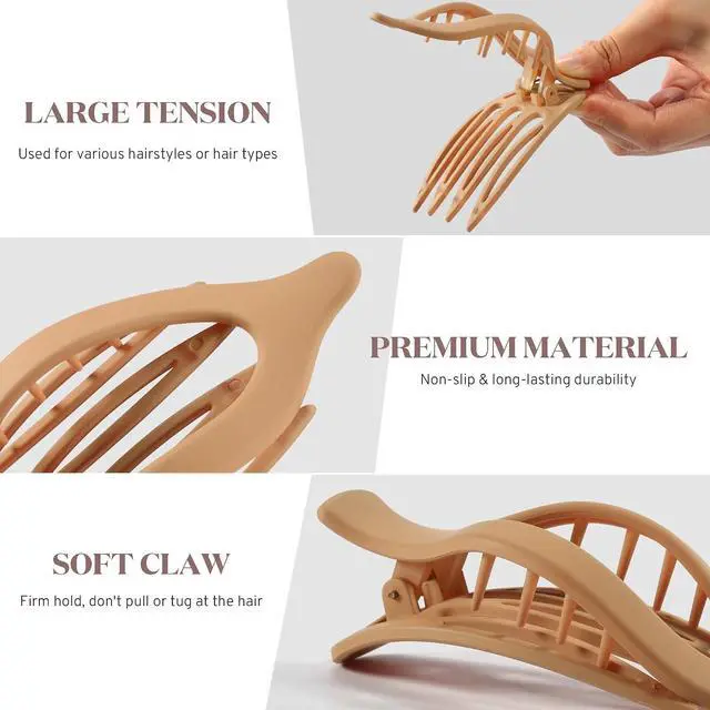 Alt view image 6 of 7 - Flat Hair Clips for Women, 8 Pack French Concord Claw Clips | Flat Claw Clips for Thick Thin Curly Hair, Strong Hold No Slip Grip Hair Claw Clips