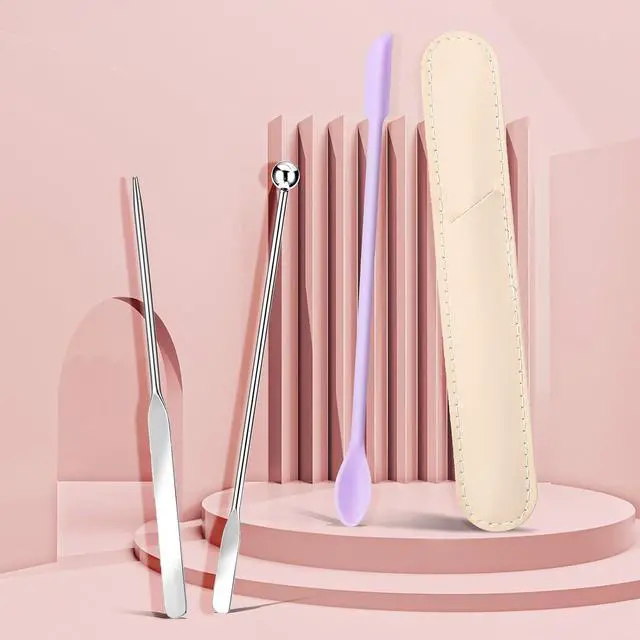 Alt view image 5 of 7 - Makeup Spatula, Stainless Steel Depotting Spatula with Silicone Cosmetic Tools Make Up Accessories for Cosmetics Mixing Blending Foundation Small Area of Face