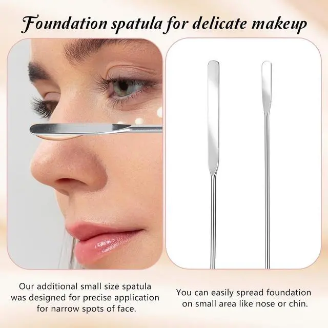 Alt view image 6 of 7 - Makeup Spatula, Stainless Steel Depotting Spatula with Silicone Cosmetic Tools Make Up Accessories for Cosmetics Mixing Blending Foundation Small Area of Face