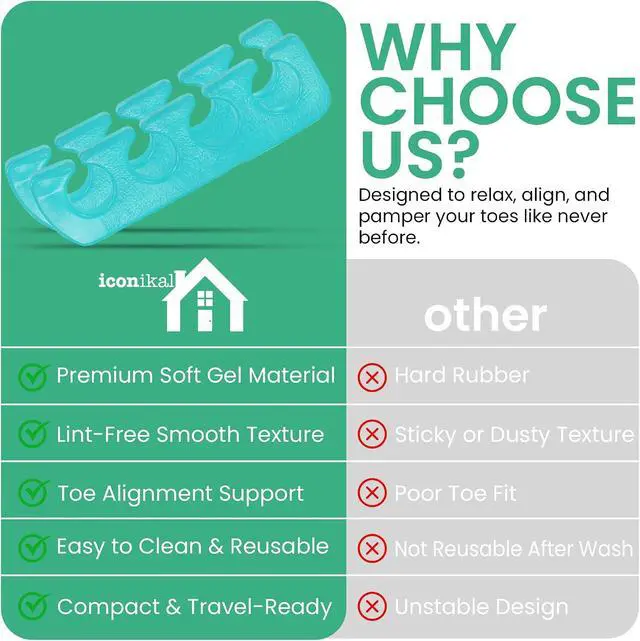 Alt view image 6 of 7 - Iconikal 8-Pack Pedicure Gel Toe Separator 5x1.2" Soft Reusable Bunion