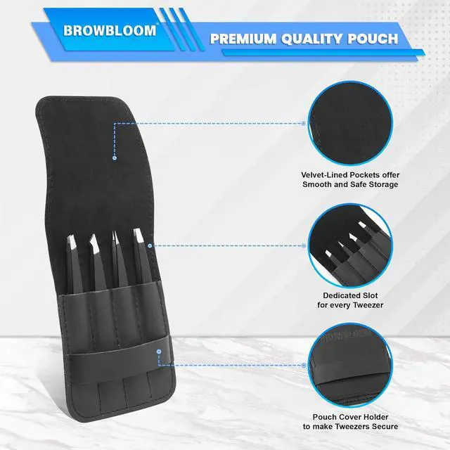 Alt view image 2 of 6 - 4Piece Set of Professional Tweezers for Women Facial Hair, Black Stainless Steel Precision Tweezer for Ingrown Hair, Eyebrow Tweezers for Men Comes in Carrying Pouch (Black Set)