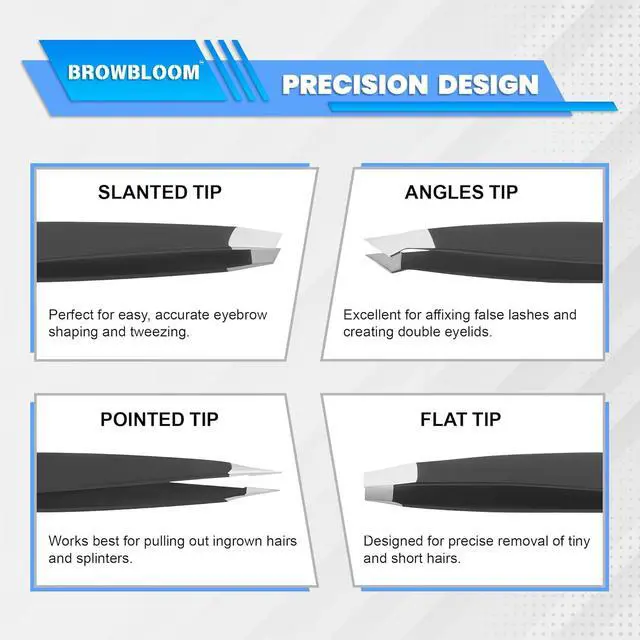 Alt view image 3 of 6 - 4Piece Set of Professional Tweezers for Women Facial Hair, Black Stainless Steel Precision Tweezer for Ingrown Hair, Eyebrow Tweezers for Men Comes in Carrying Pouch (Black Set)