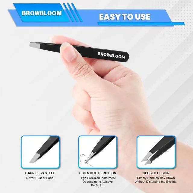 Alt view image 5 of 6 - 4Piece Set of Professional Tweezers for Women Facial Hair, Black Stainless Steel Precision Tweezer for Ingrown Hair, Eyebrow Tweezers for Men Comes in Carrying Pouch (Black Set)