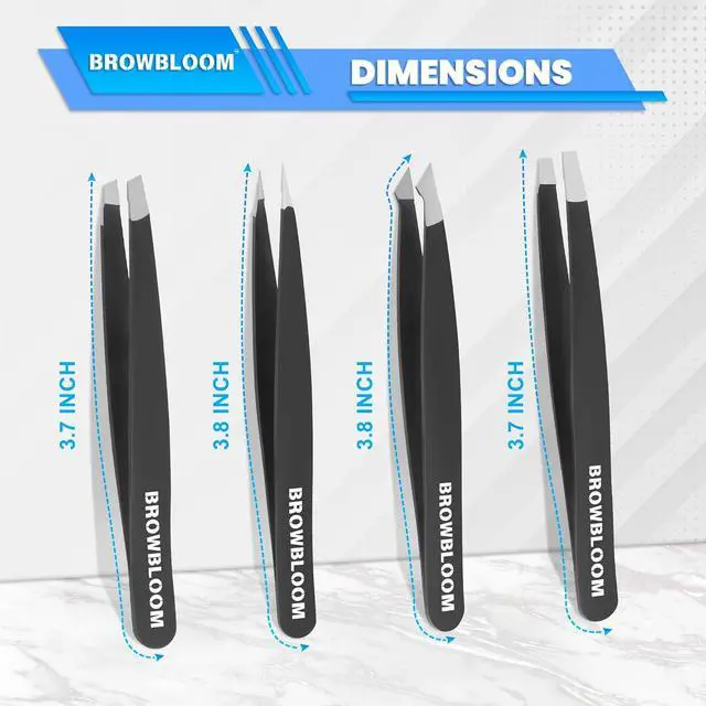 Alt view image 4 of 6 - 4Piece Set of Professional Tweezers for Women Facial Hair, Black Stainless Steel Precision Tweezer for Ingrown Hair, Eyebrow Tweezers for Men Comes in Carrying Pouch (Black Set)