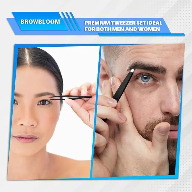 Alt view image 6 of 6 - 4Piece Set of Professional Tweezers for Women Facial Hair, Black Stainless Steel Precision Tweezer for Ingrown Hair, Eyebrow Tweezers for Men Comes in Carrying Pouch (Black Set)