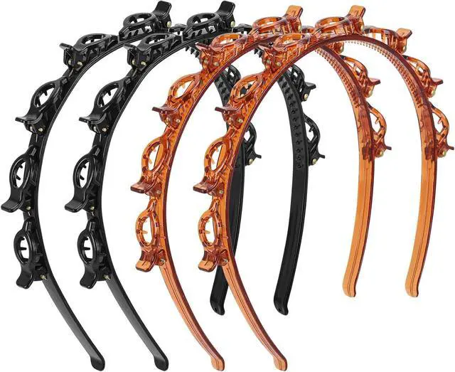 Main image of acDesign 4 Pcs Headband with Clips, Professional Weave Bangs Hairstyle Hairpin Headband, Clip Headbands for Women (2Black and 2Red)
