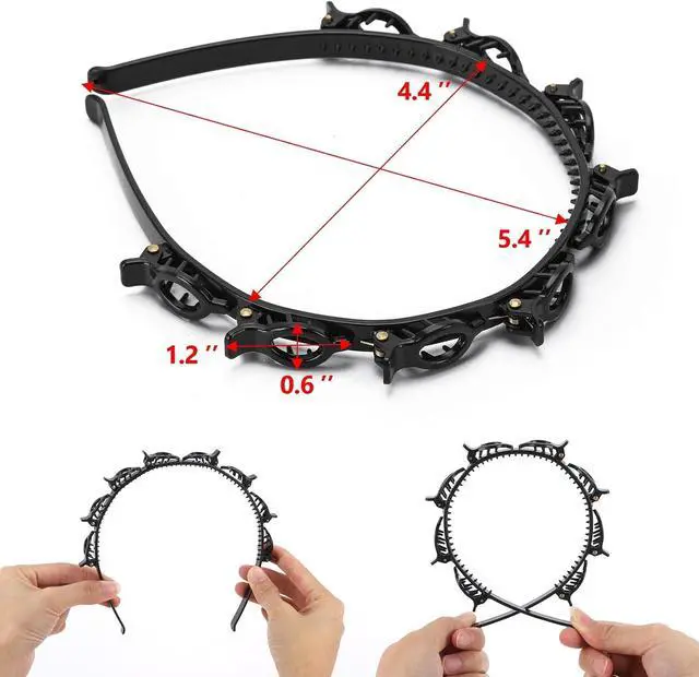 Alt view image 2 of 7 - acDesign 4 Pcs Headband with Clips, Professional Weave Bangs Hairstyle Hairpin Headband, Clip Headbands for Women (2Black and 2Red)