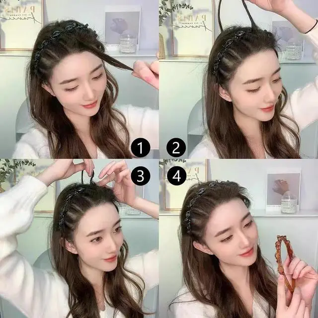 Alt view image 7 of 7 - acDesign 4 Pcs Headband with Clips, Professional Weave Bangs Hairstyle Hairpin Headband, Clip Headbands for Women (2Black and 2Red)