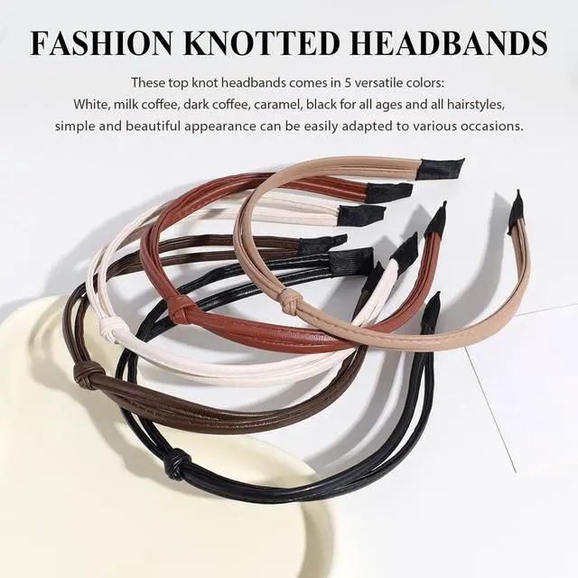 Alt view image 2 of 6 - 5Pcs Knotted Headbands, Non-Slip PU Leather Fashion Cute Hair Accessories for Women and Girls (G016)