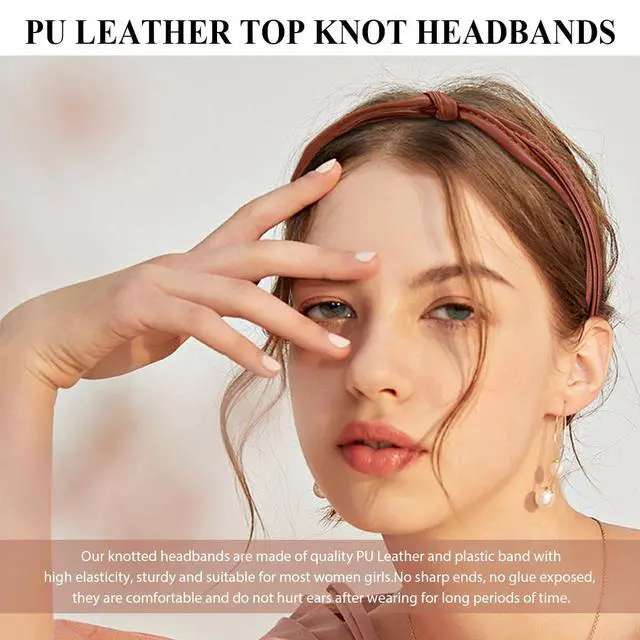 Alt view image 4 of 6 - 5Pcs Knotted Headbands, Non-Slip PU Leather Fashion Cute Hair Accessories for Women and Girls (G016)