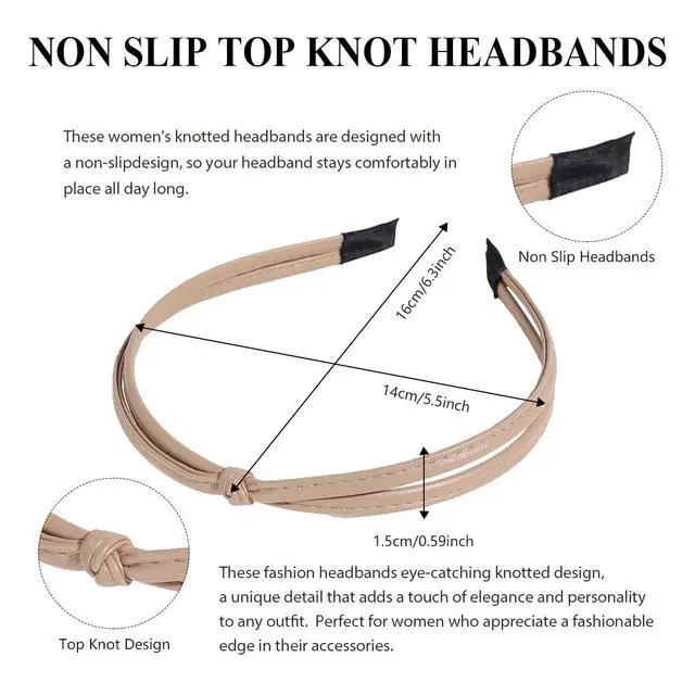 Alt view image 3 of 6 - 5Pcs Knotted Headbands, Non-Slip PU Leather Fashion Cute Hair Accessories for Women and Girls (G016)