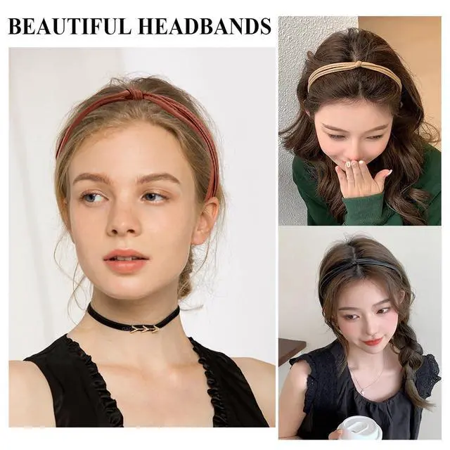 Alt view image 6 of 6 - 5Pcs Knotted Headbands, Non-Slip PU Leather Fashion Cute Hair Accessories for Women and Girls (G016)