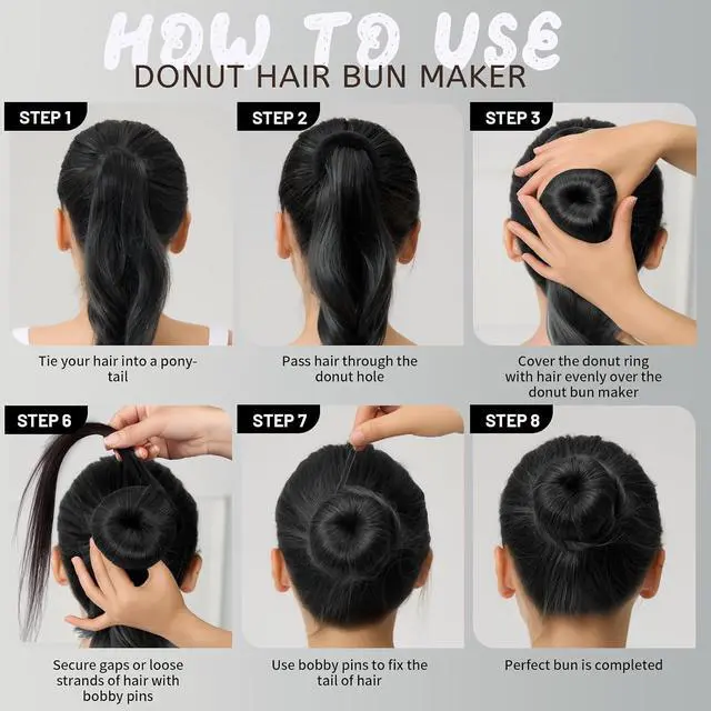 Alt view image 2 of 4 - Teenitor Small Hair Bun Maker and Hair Nets Kit, 4 Pcs Small Ballet Bun, 10 Pcs 30 cm Hair Nets for Buns, 20 Pcs U Shaped Bobby Pins, Black