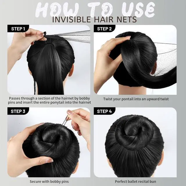 Alt view image 3 of 4 - Teenitor Small Hair Bun Maker and Hair Nets Kit, 4 Pcs Small Ballet Bun, 10 Pcs 30 cm Hair Nets for Buns, 20 Pcs U Shaped Bobby Pins, Black