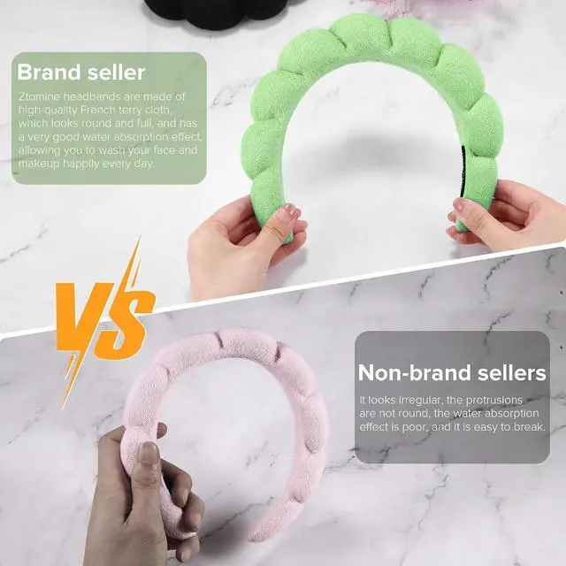 Alt view image 3 of 7 - Ztomine 2 Count Hairband, Set of 2 - Thick, Soft, Plush, Absorbent Terry Cloth Spa Headbands for Washing Face or Facial - Puffy Makeup Headbands for Face Washing, Mask, Skin Treatment