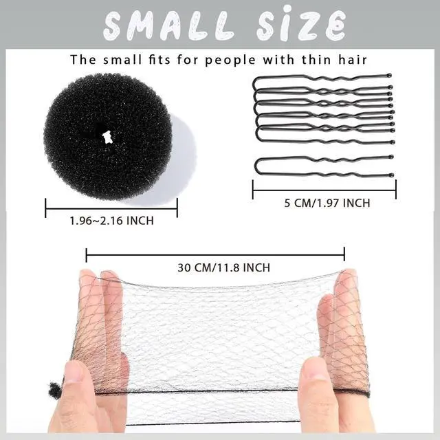 Alt view image 4 of 4 - Teenitor Small Hair Bun Maker and Hair Nets Kit, 4 Pcs Small Ballet Bun, 10 Pcs 30 cm Hair Nets for Buns, 20 Pcs U Shaped Bobby Pins, Black