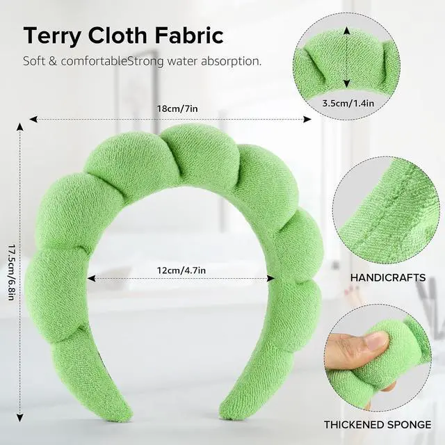 Alt view image 5 of 7 - Ztomine 2 Count Hairband, Set of 2 - Thick, Soft, Plush, Absorbent Terry Cloth Spa Headbands for Washing Face or Facial - Puffy Makeup Headbands for Face Washing, Mask, Skin Treatment