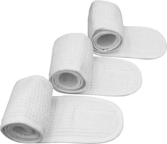 Main image of (3 Pack Adjustable Facial Makeup Headband with Magic Tape Pure Natural Terry Waffle Sweat-Absorbent Facial Spa Headband Facial Washing Shower Wrap Yoga Sports Hairband (Waffle White)