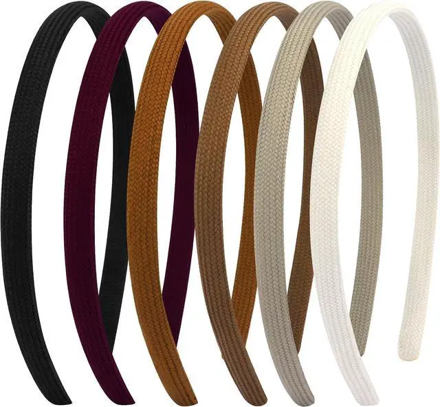 Main image of 6Pcs Thin Headbands For Women Girls No Headache Pressure Comfortable Headbands for Women Non Slip Fabric Skinny Narrow Hairbands Head Bands for Women's Hair Accessories (Natural Color)