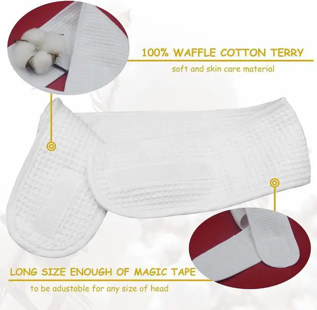 Alt view image 2 of 5 - (3 Pack Adjustable Facial Makeup Headband with Magic Tape Pure Natural Terry Waffle Sweat-Absorbent Facial Spa Headband Facial Washing Shower Wrap Yoga Sports Hairband (Waffle White)