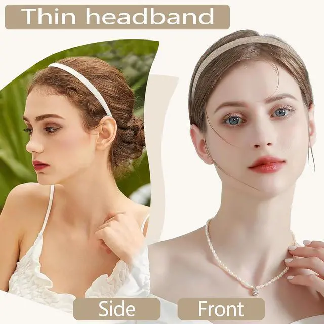 Alt view image 4 of 7 - 6Pcs Thin Headbands For Women Girls No Headache Pressure Comfortable Headbands for Women Non Slip Fabric Skinny Narrow Hairbands Head Bands for Women's Hair Accessories (Natural Color)