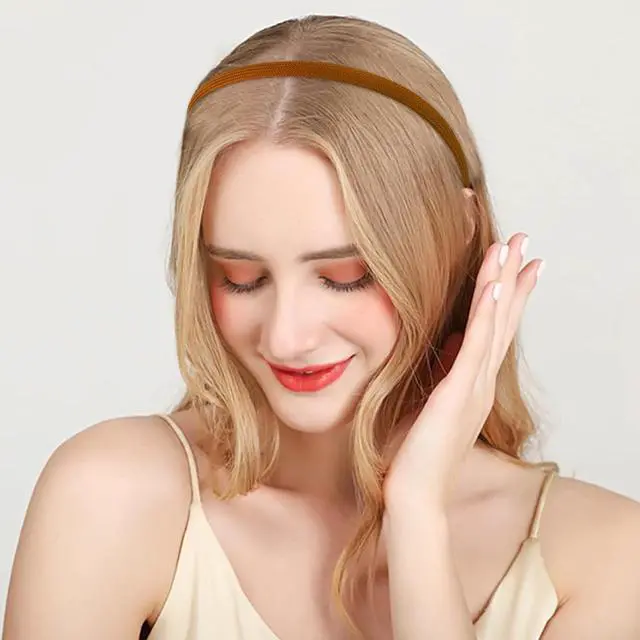 Alt view image 5 of 7 - 6Pcs Thin Headbands For Women Girls No Headache Pressure Comfortable Headbands for Women Non Slip Fabric Skinny Narrow Hairbands Head Bands for Women's Hair Accessories (Natural Color)