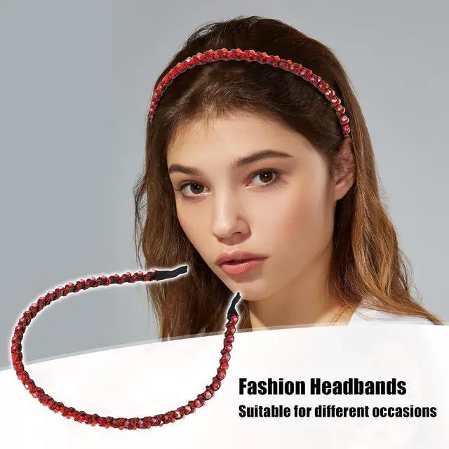 Alt view image 2 of 7 - VOCOSTE Rhinestone Headband for Women, Red | 0.24 inch Wide, No Ears Pinching, Not Easy to Slip, Sparkle, Comfortable to Wear, Light Enough for Daily Use