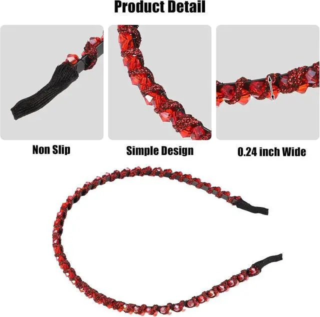 Alt view image 3 of 7 - VOCOSTE Rhinestone Headband for Women, Red | 0.24 inch Wide, No Ears Pinching, Not Easy to Slip, Sparkle, Comfortable to Wear, Light Enough for Daily Use