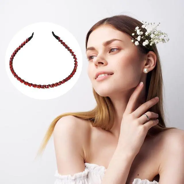 Alt view image 6 of 7 - VOCOSTE Rhinestone Headband for Women, Red | 0.24 inch Wide, No Ears Pinching, Not Easy to Slip, Sparkle, Comfortable to Wear, Light Enough for Daily Use