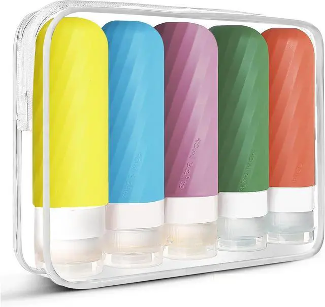 Main image of Laxen 5 Pack Travel Bottles for Toiletries with Clear Bag, Leak Proof, Refillable, TSA Approved Silicone Travel Containers for Shampoo and Conditioner, Travel Essentials Toiletry Bottles