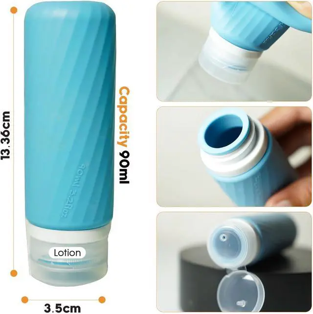 Alt view image 3 of 6 - Laxen 5 Pack Travel Bottles for Toiletries with Clear Bag, Leak Proof, Refillable, TSA Approved Silicone Travel Containers for Shampoo and Conditioner, Travel Essentials Toiletry Bottles