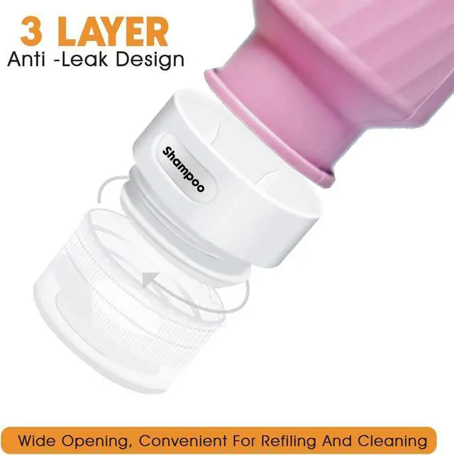 Alt view image 4 of 6 - Laxen 5 Pack Travel Bottles for Toiletries with Clear Bag, Leak Proof, Refillable, TSA Approved Silicone Travel Containers for Shampoo and Conditioner, Travel Essentials Toiletry Bottles