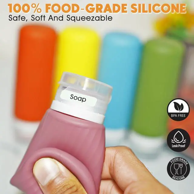 Alt view image 6 of 6 - Laxen 5 Pack Travel Bottles for Toiletries with Clear Bag, Leak Proof, Refillable, TSA Approved Silicone Travel Containers for Shampoo and Conditioner, Travel Essentials Toiletry Bottles