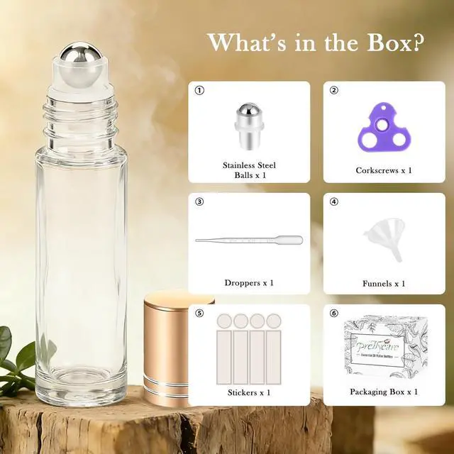 Alt view image 2 of 7 - PrettyCare 4 Pack, 10 ml Essential Oil Roller Bottles with Stainless Steel Roller Ball - Refillable Leak-proof Empty Thick Clear Glass Roll on Bottles with Metal Caps for Travel, Perfume