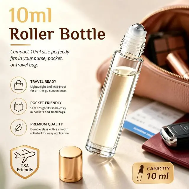 Alt view image 4 of 7 - PrettyCare 4 Pack, 10 ml Essential Oil Roller Bottles with Stainless Steel Roller Ball - Refillable Leak-proof Empty Thick Clear Glass Roll on Bottles with Metal Caps for Travel, Perfume