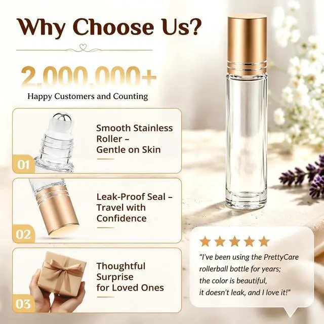 Alt view image 6 of 7 - PrettyCare 4 Pack, 10 ml Essential Oil Roller Bottles with Stainless Steel Roller Ball - Refillable Leak-proof Empty Thick Clear Glass Roll on Bottles with Metal Caps for Travel, Perfume