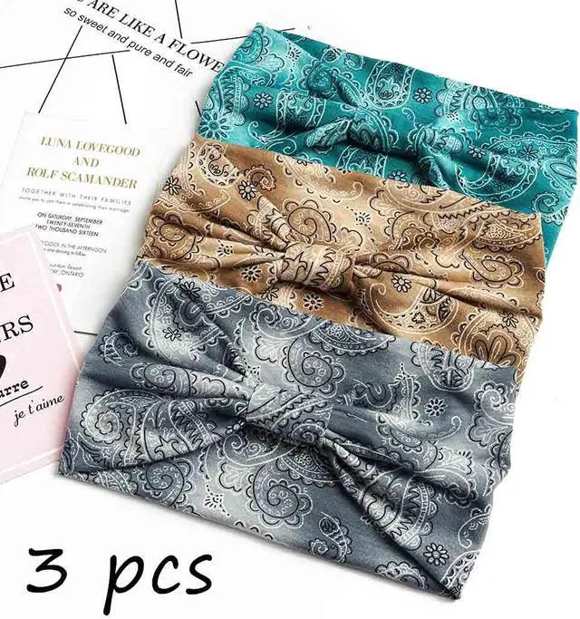 Alt view image 2 of 7 - Boho Bandeau Headbands Wide Knot Hair Band Stretch Turban Head Wraps Fashion Hair Accessories for Women 3 Pcs (Popular)