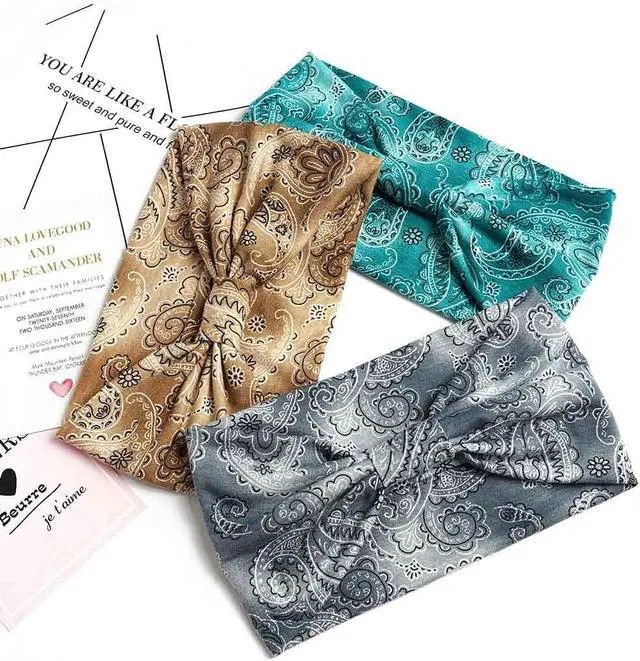 Alt view image 6 of 7 - Boho Bandeau Headbands Wide Knot Hair Band Stretch Turban Head Wraps Fashion Hair Accessories for Women 3 Pcs (Popular)