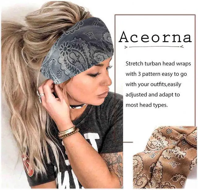 Alt view image 4 of 7 - Boho Bandeau Headbands Wide Knot Hair Band Stretch Turban Head Wraps Fashion Hair Accessories for Women 3 Pcs (Popular)