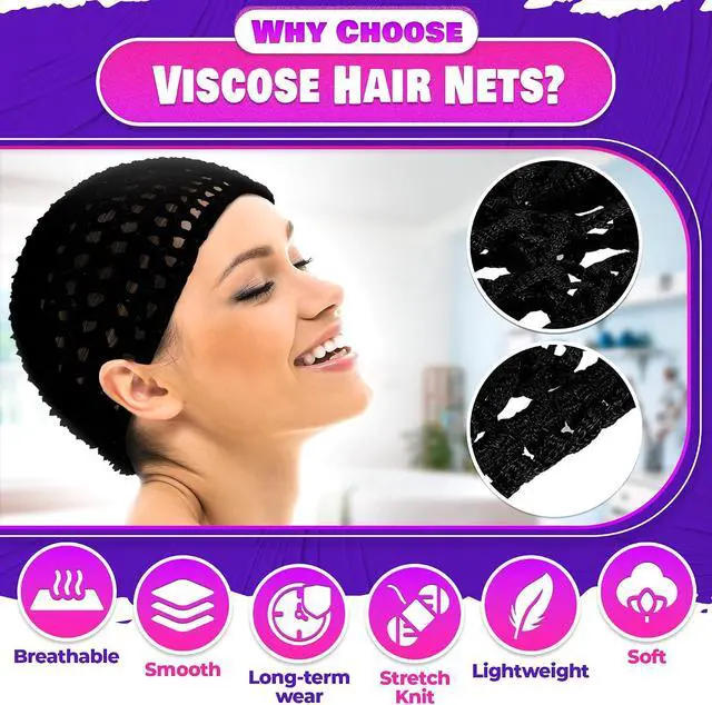 Alt view image 3 of 7 - KETAR 4 Pcs Hair Nets for Sleeping, 5.5 x 6 Soft Viscose (Black) | Hair Net for Silk Press; Breathable Mesh; Stretchable; Comfortable for Extended Wear; Styling for Curls, Braids, Extensions