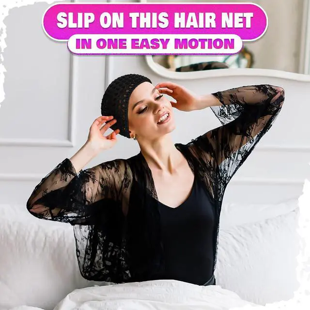 Alt view image 5 of 7 - KETAR 4 Pcs Hair Nets for Sleeping, 5.5 x 6 Soft Viscose (Black) | Hair Net for Silk Press; Breathable Mesh; Stretchable; Comfortable for Extended Wear; Styling for Curls, Braids, Extensions