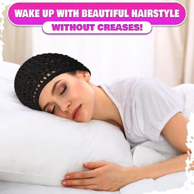 Alt view image 6 of 7 - KETAR 4 Pcs Hair Nets for Sleeping, 5.5 x 6 Soft Viscose (Black) | Hair Net for Silk Press; Breathable Mesh; Stretchable; Comfortable for Extended Wear; Styling for Curls, Braids, Extensions