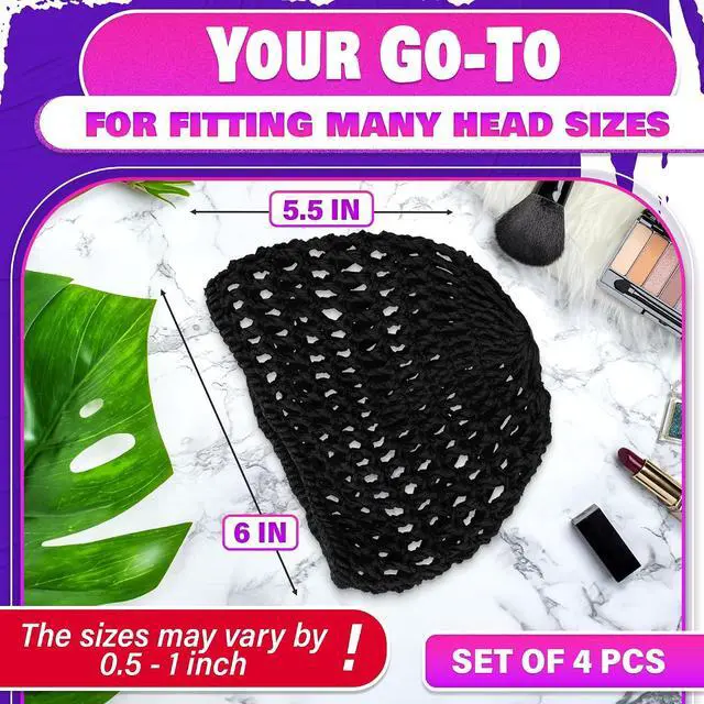 Alt view image 2 of 7 - KETAR 4 Pcs Hair Nets for Sleeping, 5.5 x 6 Soft Viscose (Black) | Hair Net for Silk Press; Breathable Mesh; Stretchable; Comfortable for Extended Wear; Styling for Curls, Braids, Extensions