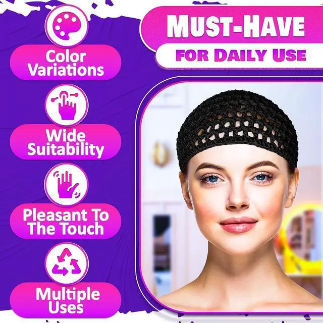 Alt view image 4 of 7 - KETAR 4 Pcs Hair Nets for Sleeping, 5.5 x 6 Soft Viscose (Black) | Hair Net for Silk Press; Breathable Mesh; Stretchable; Comfortable for Extended Wear; Styling for Curls, Braids, Extensions
