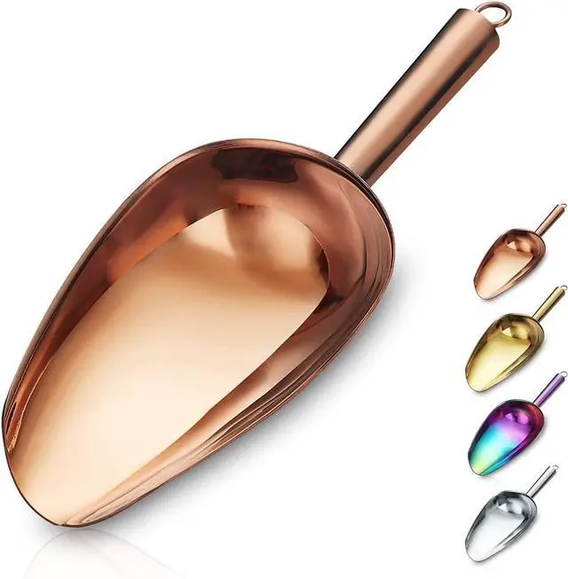 Main image of Berglander Stainless Steel Rose Gold Ice Scoop 6 OZ, Titanium Copper Plating Metal Ice Scooper For Ice Maker Multipurpose For Candy Wedding Kitchen Bar Party Pet Animal Dog Food Scoop Beach Shovel