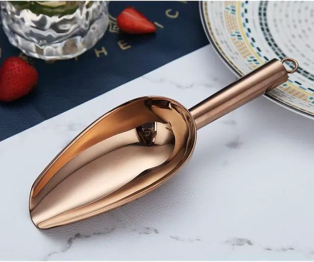 Alt view image 3 of 7 - Berglander Stainless Steel Rose Gold Ice Scoop 6 OZ, Titanium Copper Plating Metal Ice Scooper For Ice Maker Multipurpose For Candy Wedding Kitchen Bar Party Pet Animal Dog Food Scoop Beach Shovel