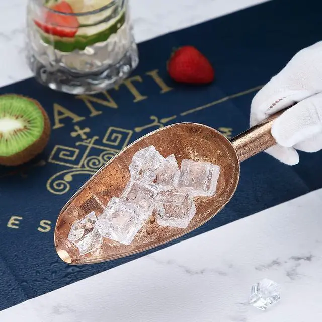 Alt view image 5 of 7 - Berglander Stainless Steel Rose Gold Ice Scoop 6 OZ, Titanium Copper Plating Metal Ice Scooper For Ice Maker Multipurpose For Candy Wedding Kitchen Bar Party Pet Animal Dog Food Scoop Beach Shovel