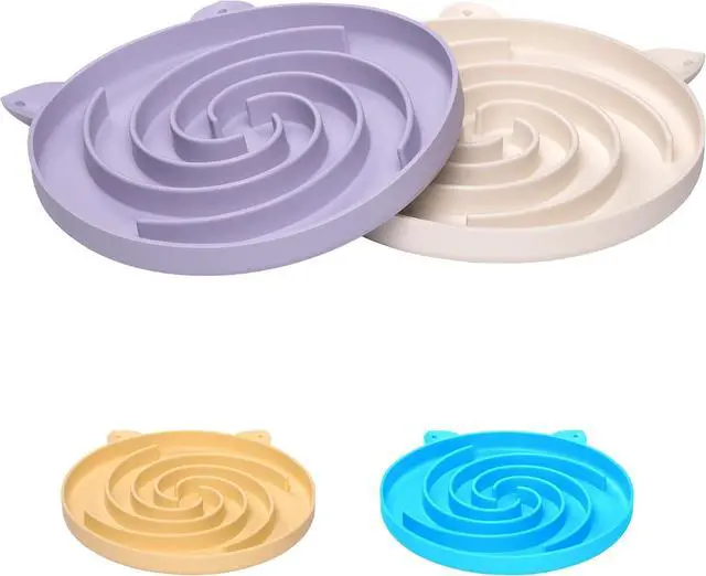 Main image of Bifeaw Slow Feeder Cat Bowl, Easy to Clean Silicone Bowl, Ideal for Dry and Wet Food (Purple and White)