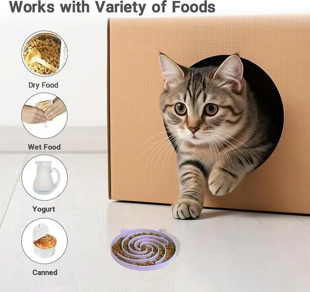 Alt view image 3 of 7 - Bifeaw Slow Feeder Cat Bowl, Easy to Clean Silicone Bowl, Ideal for Dry and Wet Food (Purple and White)